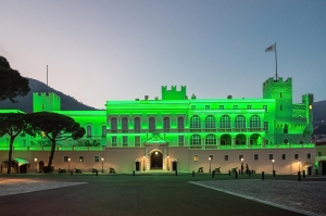 The Prince's Palace lit up in 'Kelly green' for St Patrick's Day. Photo copyright G. Luci Palais Princier