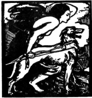 This woodcut by Elinor Monsell, depicting Queen Maeve hunting with her Irish wolfhound, was commissioned by William Butler Yeats in 1904 and became the emblem of the Abbey Theatre in Dublin.