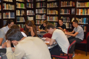 Liz Nugent & Jean-René Fonquerne during her creative writing class with students from Lycée Albert I (Class 1ère ES)