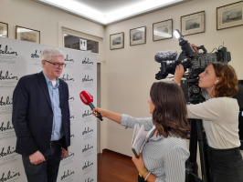 Frank Mannion being interviewed by national TV Monaco Info