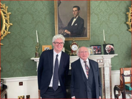 President of Ireland Michael D. Higgins welcomes Film Director Frank Mannion at Áras an Uachtaráin (official residence) in Dublin © 2024 Swipe Films