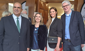 14 May 2024 (left to right) Sir Stelios who hosted the event at his Philanthropic Foundation venue, Paula Farquharson, Princess Grace Irish Library Director, Oxana Popkova Executive Producer of the film and Carlow man Frank Mannion Film Director at the Monaco premiere of his film Quintessentially Irish